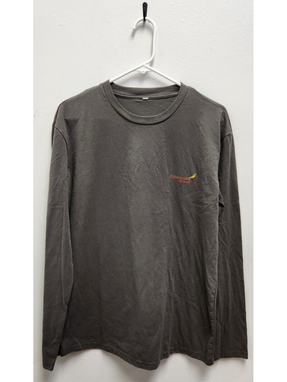 Ethiopian Airlines Long Sleeve T Shirt Men's XL Faded Charcoal Gray Aviation